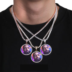 Ice Stone Round Custom Photo Pendant Necklace