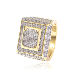 Ice Stone Square Iced Out Brass Gold Ring
