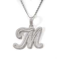 Ice Stone Gold Initials Pendant Necklace A-Z
