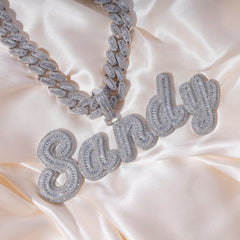 Ice Stone Double Layer Cursive Name Necklace