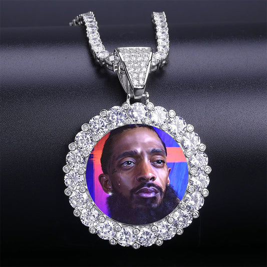 Ice Stone Round Custom Photo Pendant Necklace