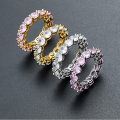 Ice Stone Round Pink CZ Iced Out Ring