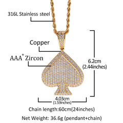 Ice Stone Crystal Poker Card Heart Pendant Necklace