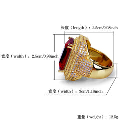 Ice Stone Brass Copper CZ Ruby Hip Hop Ring