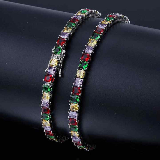 Ice Stone Mixed Color Cuban Chain Bracelet