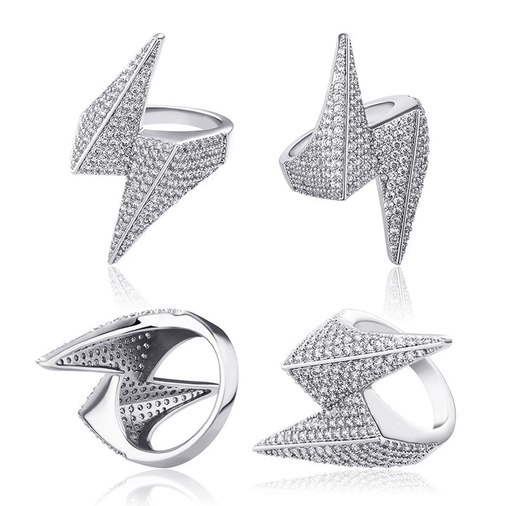 Ice Stone Luxury Gold Iced Out Lightning Ring