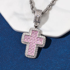 Ice Stone Purple Pink Diamond Cross Necklace