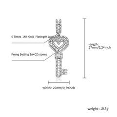 Ice Stone Hip Hop AAA CZ Gold Key Pendant Necklace